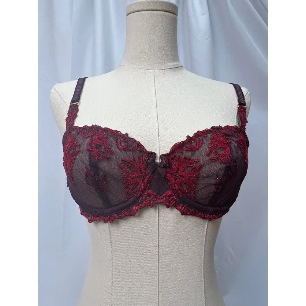 NWT! Chantelle Champs Elysees Lace Unlined Demi‎ Bra (Camaieu Red 32C)